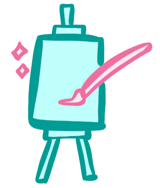 Illustration icon representing painting process with progress updates and client feedback during custom art commission
