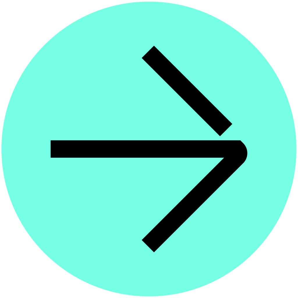 Right-pointing arrow icon in black on a turquoise circular background used for website navigation and call-to-action links.